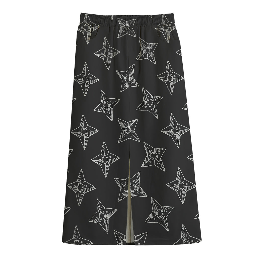 Ninja Weapon Pattern Print Cotton Front Slit Maxi Skirt