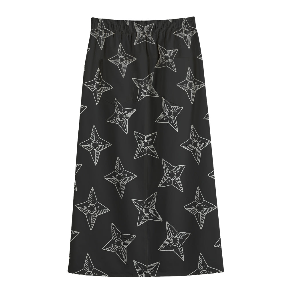 Ninja Weapon Pattern Print Cotton Front Slit Maxi Skirt