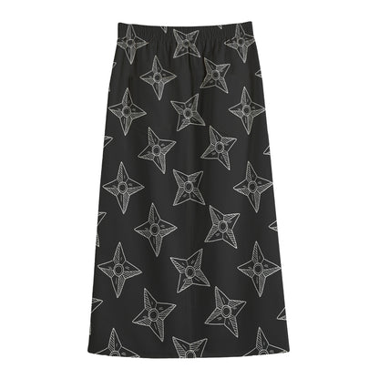 Ninja Weapon Pattern Print Cotton Front Slit Maxi Skirt
