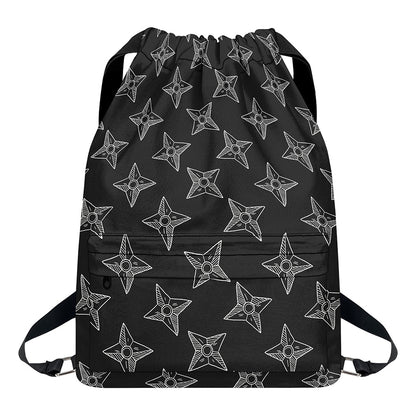 Ninja Weapon Pattern Print Drawstring Backpack