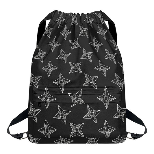 Ninja Weapon Pattern Print Drawstring Backpack