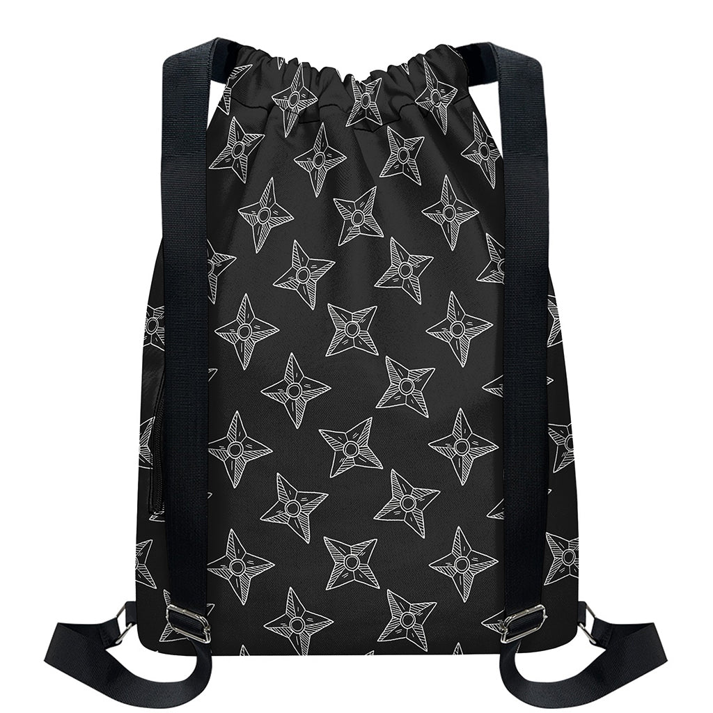 Ninja Weapon Pattern Print Drawstring Backpack