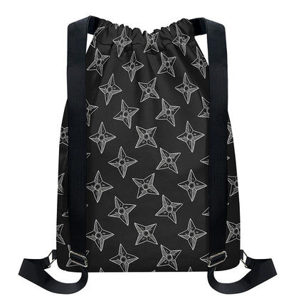 Ninja Weapon Pattern Print Drawstring Backpack