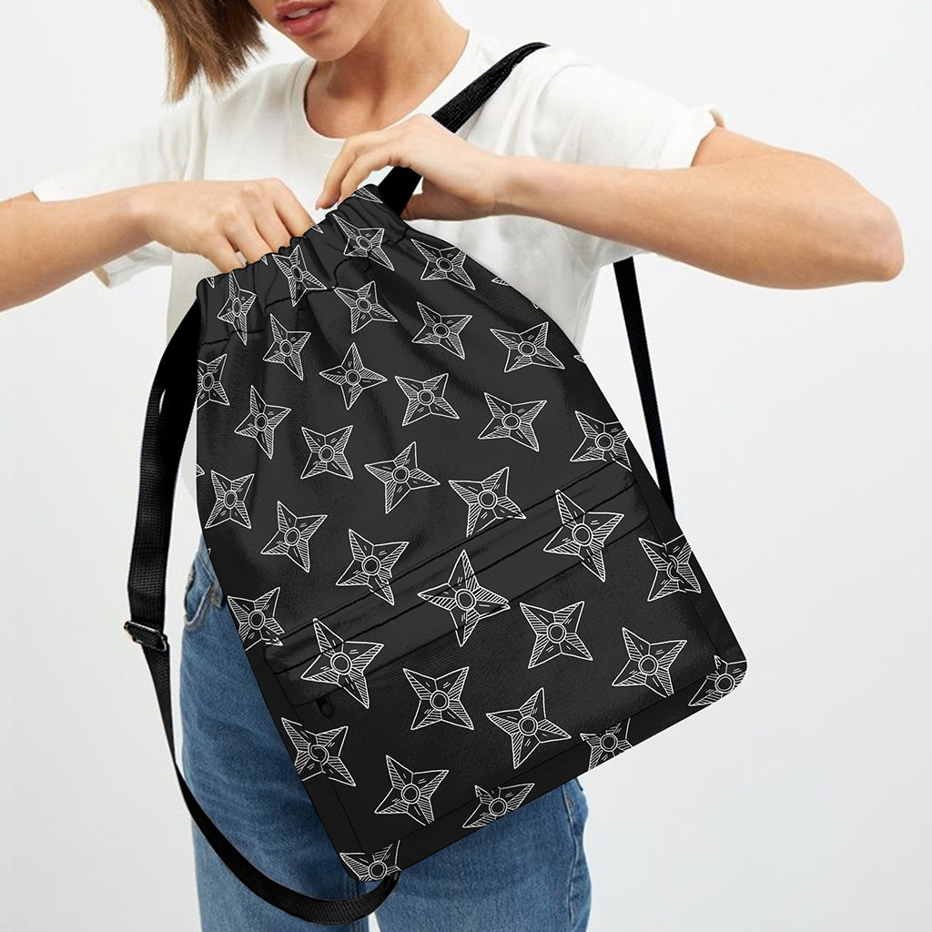 Ninja Weapon Pattern Print Drawstring Backpack