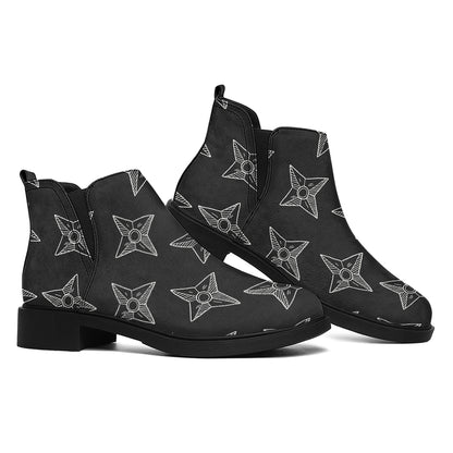 Ninja Weapon Pattern Print Flat Ankle Boots