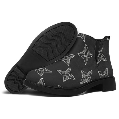 Ninja Weapon Pattern Print Flat Ankle Boots