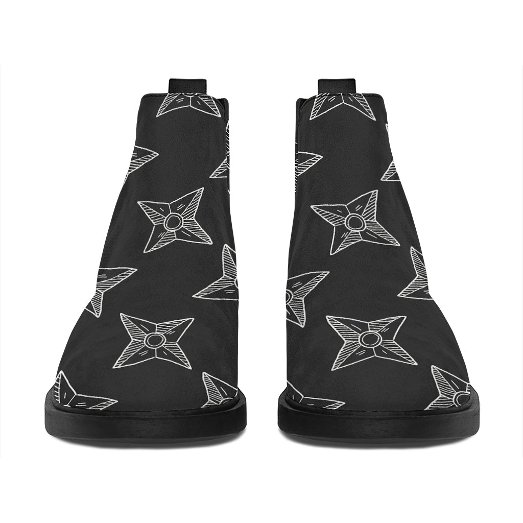 Ninja Weapon Pattern Print Flat Ankle Boots