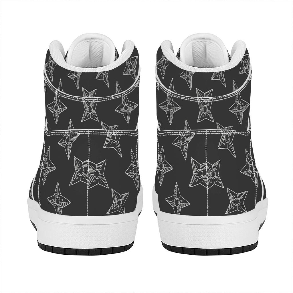 Ninja Weapon Pattern Print High Top Leather Sneakers