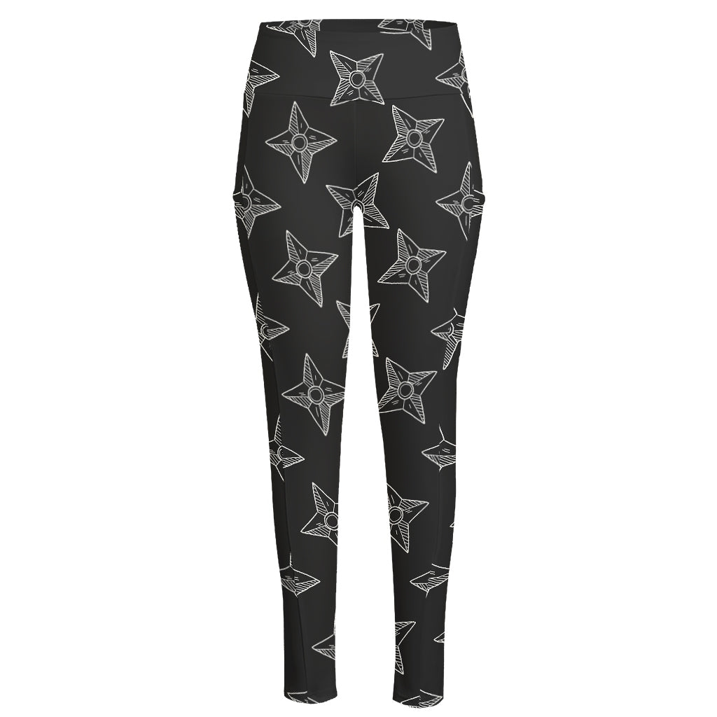 Ninja Weapon Pattern Print High-Waisted Pocket Leggings
