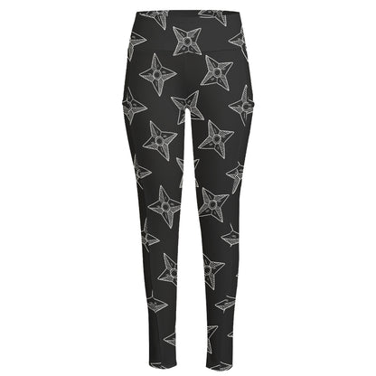 Ninja Weapon Pattern Print High-Waisted Pocket Leggings