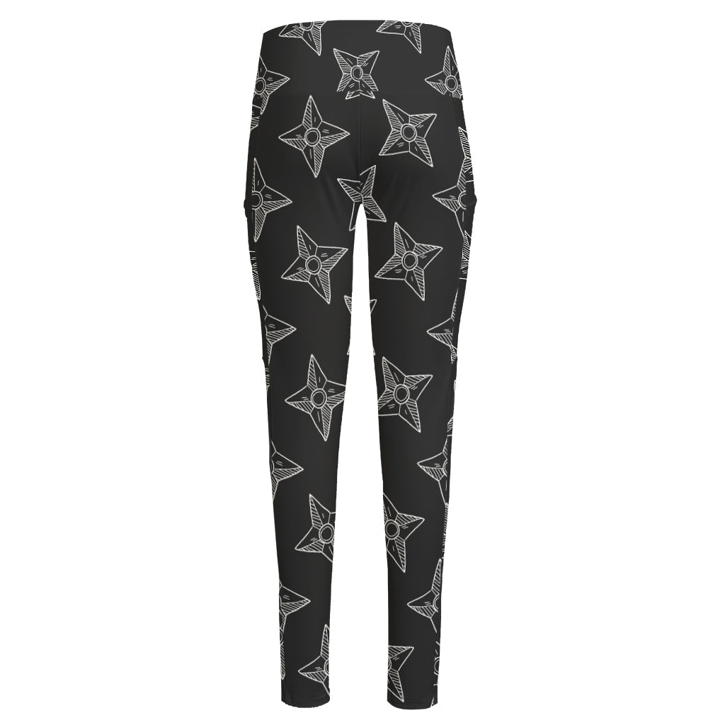 Ninja Weapon Pattern Print High-Waisted Pocket Leggings