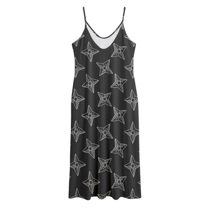 Ninja Weapon Pattern Print Jersey Midi Cami Dress