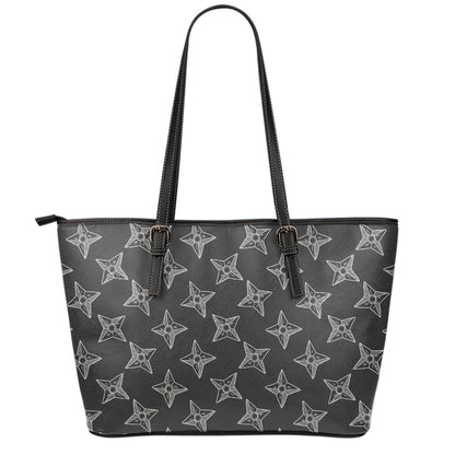 Ninja Weapon Pattern Print Leather Tote Bag