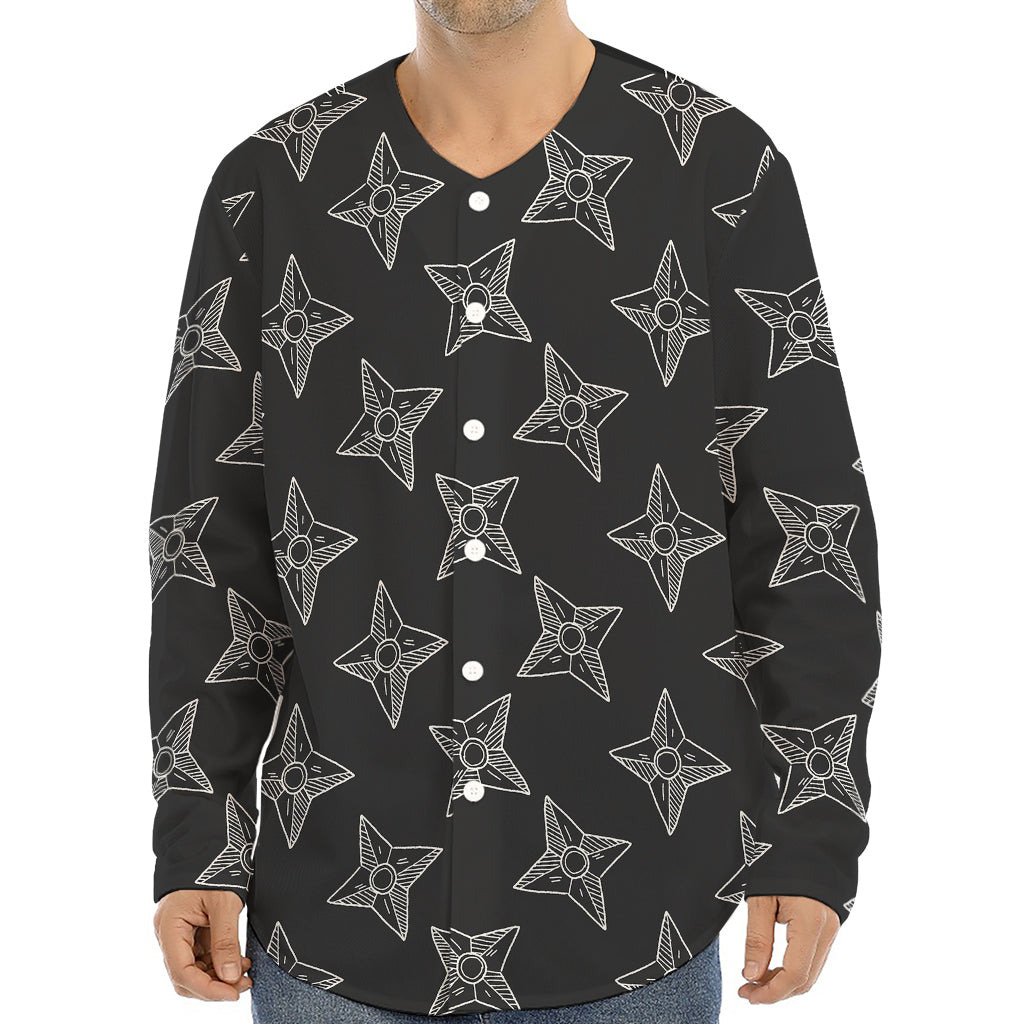 Ninja Weapon Pattern Print Long Sleeve Baseball Jersey