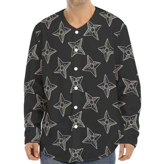 Ninja Weapon Pattern Print Long Sleeve Baseball Jersey