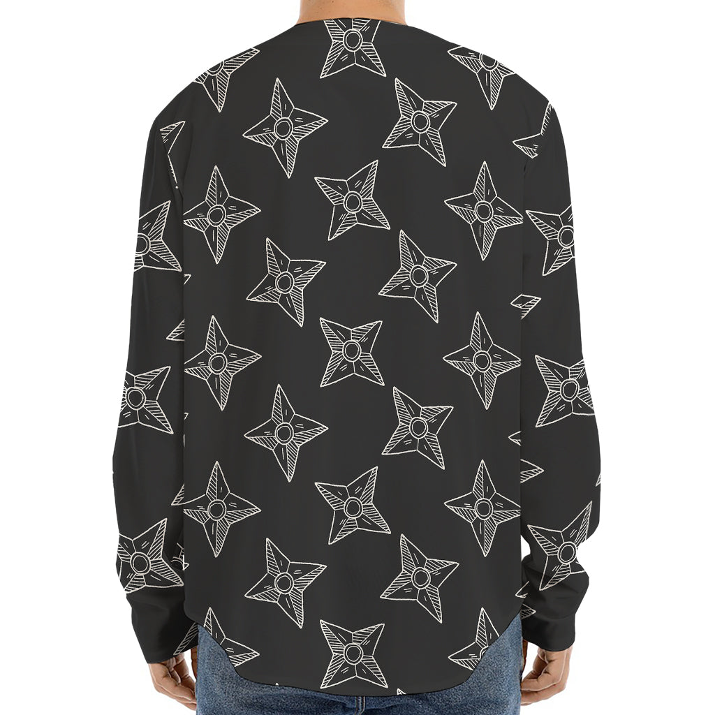 Ninja Weapon Pattern Print Long Sleeve Baseball Jersey