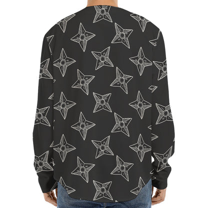 Ninja Weapon Pattern Print Long Sleeve Baseball Jersey