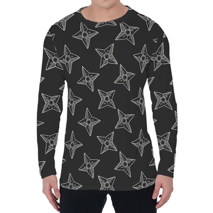 Ninja Weapon Pattern Print Men's Long Sleeve T-Shirt