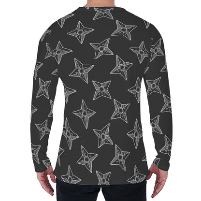 Ninja Weapon Pattern Print Men's Long Sleeve T-Shirt