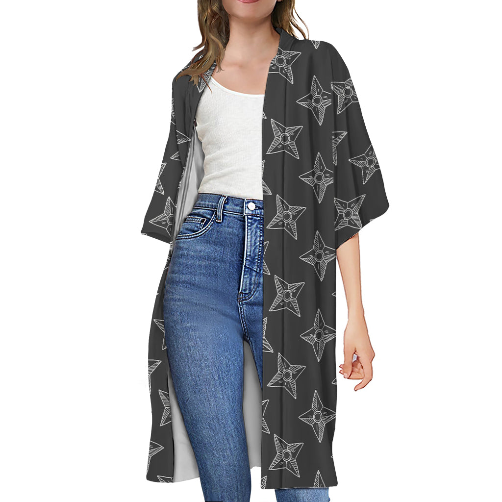 Ninja Weapon Pattern Print Open Front Beach Cover Up