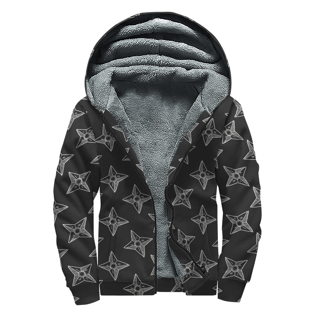 Ninja Weapon Pattern Print Sherpa Lined Zip Up Hoodie