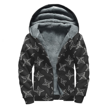 Ninja Weapon Pattern Print Sherpa Lined Zip Up Hoodie