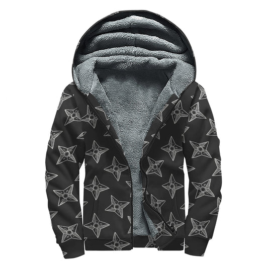 Ninja Weapon Pattern Print Sherpa Lined Zip Up Hoodie