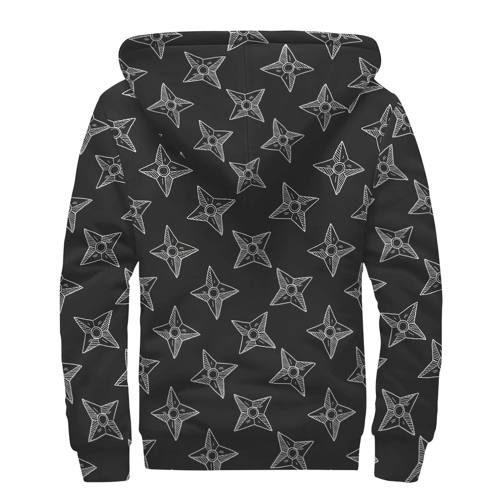 Ninja Weapon Pattern Print Sherpa Lined Zip Up Hoodie