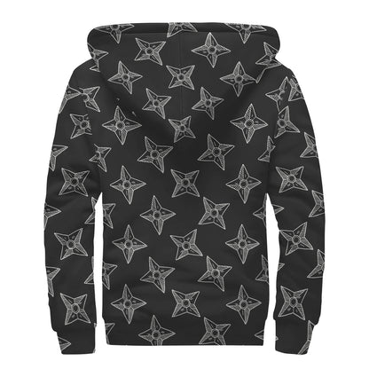 Ninja Weapon Pattern Print Sherpa Lined Zip Up Hoodie