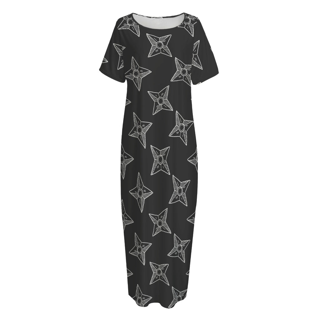 Ninja Weapon Pattern Print Short Sleeve Long Nightdress