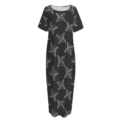 Ninja Weapon Pattern Print Short Sleeve Long Nightdress