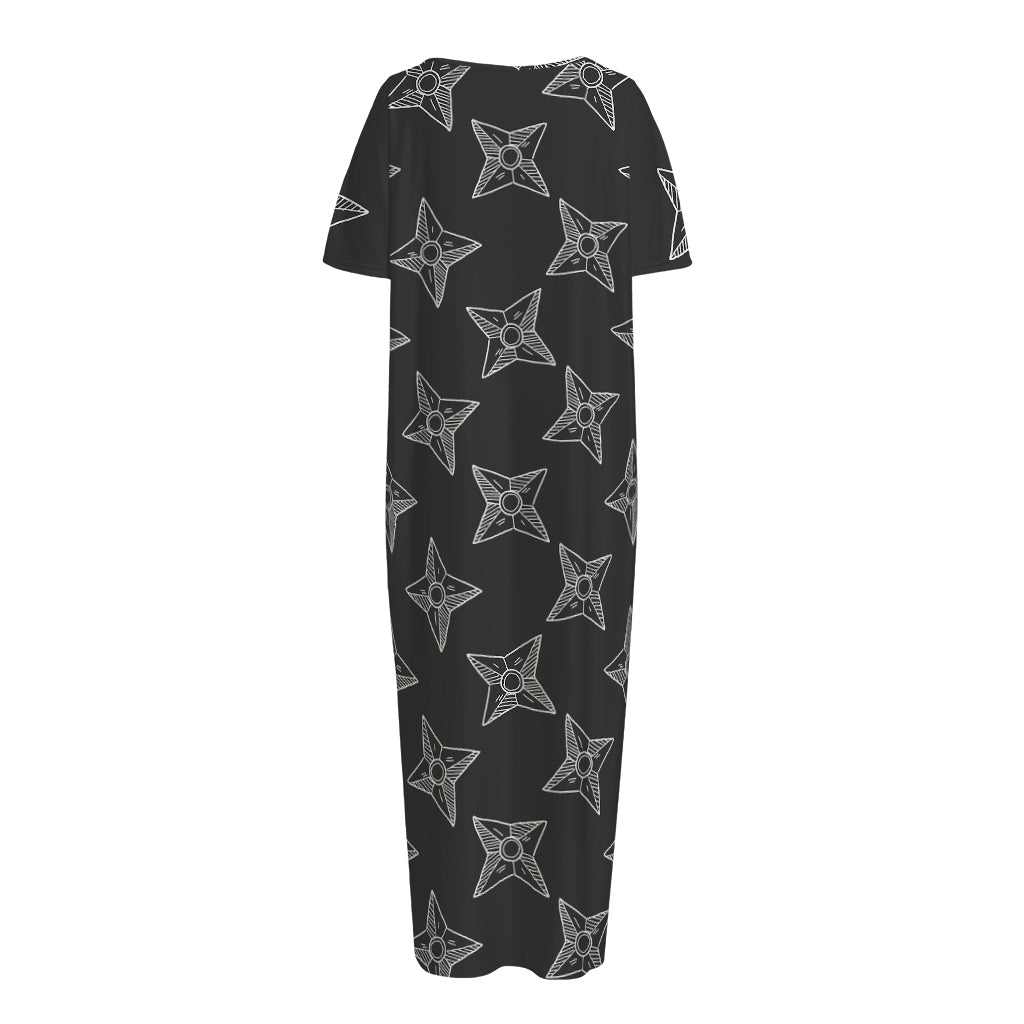 Ninja Weapon Pattern Print Short Sleeve Long Nightdress