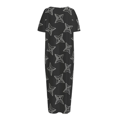 Ninja Weapon Pattern Print Short Sleeve Long Nightdress