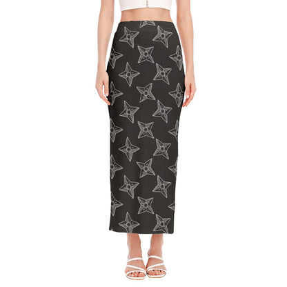 Ninja Weapon Pattern Print Side Slit Maxi Skirt