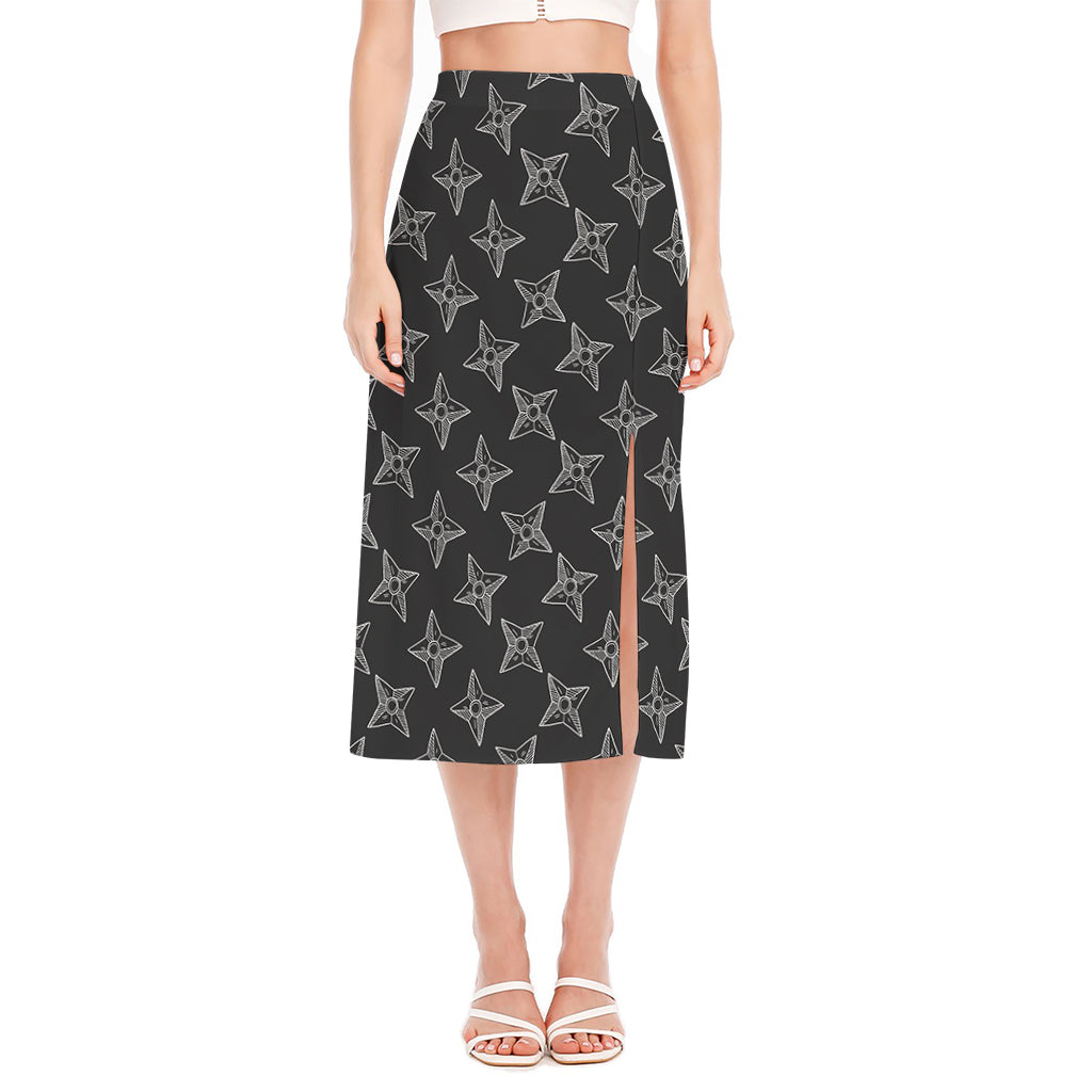 Ninja Weapon Pattern Print Side Slit Midi Skirt