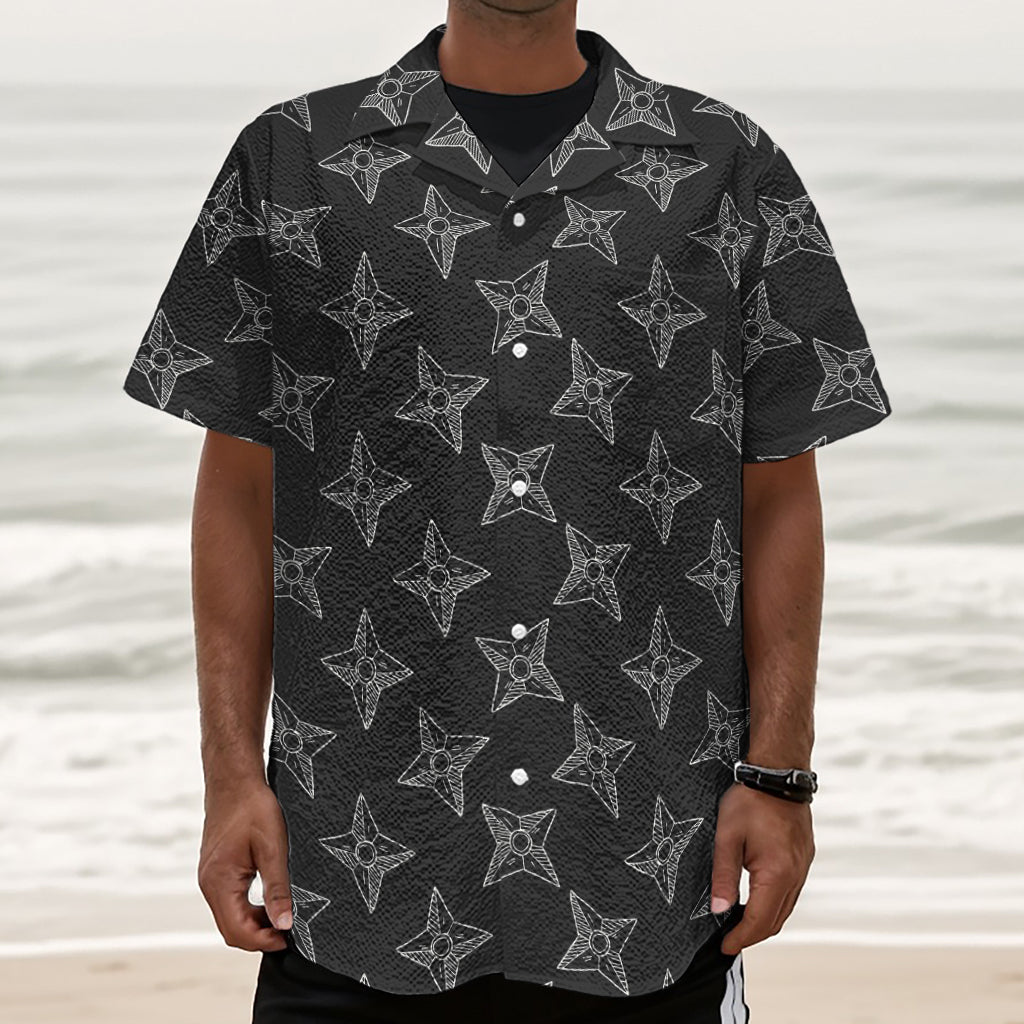 Ninja Weapon Pattern Print Textured Short Sleeve Shirt