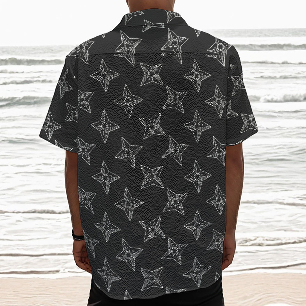 Ninja Weapon Pattern Print Textured Short Sleeve Shirt