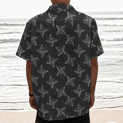 Ninja Weapon Pattern Print Textured Short Sleeve Shirt