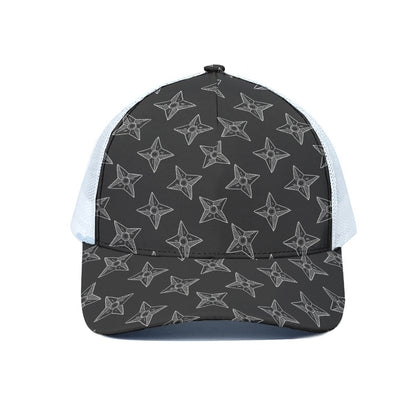 Ninja Weapon Pattern Print White Mesh Trucker Cap