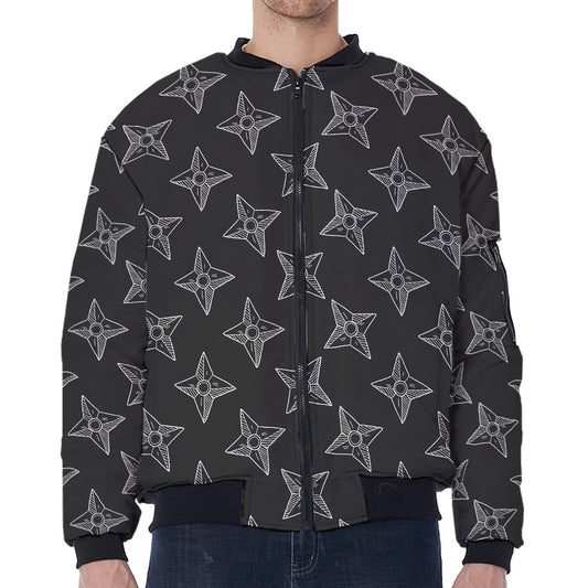 Ninja Weapon Pattern Print Zip Sleeve Bomber Jacket
