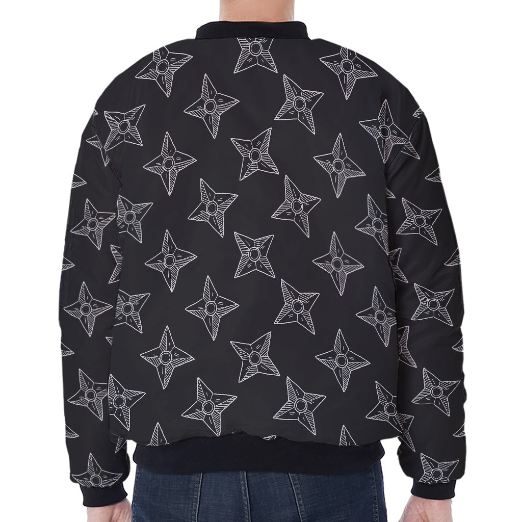 Ninja Weapon Pattern Print Zip Sleeve Bomber Jacket