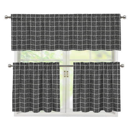 Noisy Windowpane Pattern Print 3 Piece Kitchen Curtains