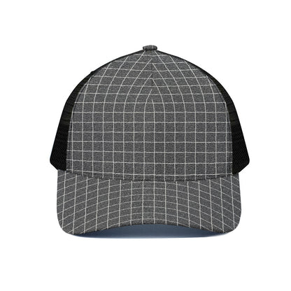 Noisy Windowpane Pattern Print Black Mesh Trucker Cap