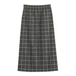 Noisy Windowpane Pattern Print Cotton Front Slit Maxi Skirt