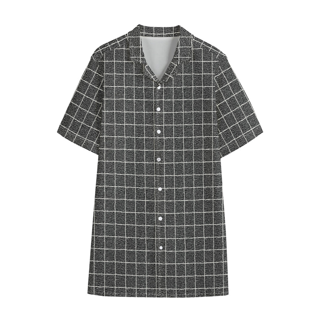 Noisy Windowpane Pattern Print Cotton Hawaiian Shirt