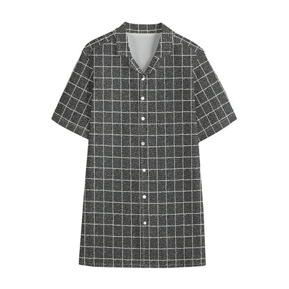 Noisy Windowpane Pattern Print Cotton Hawaiian Shirt