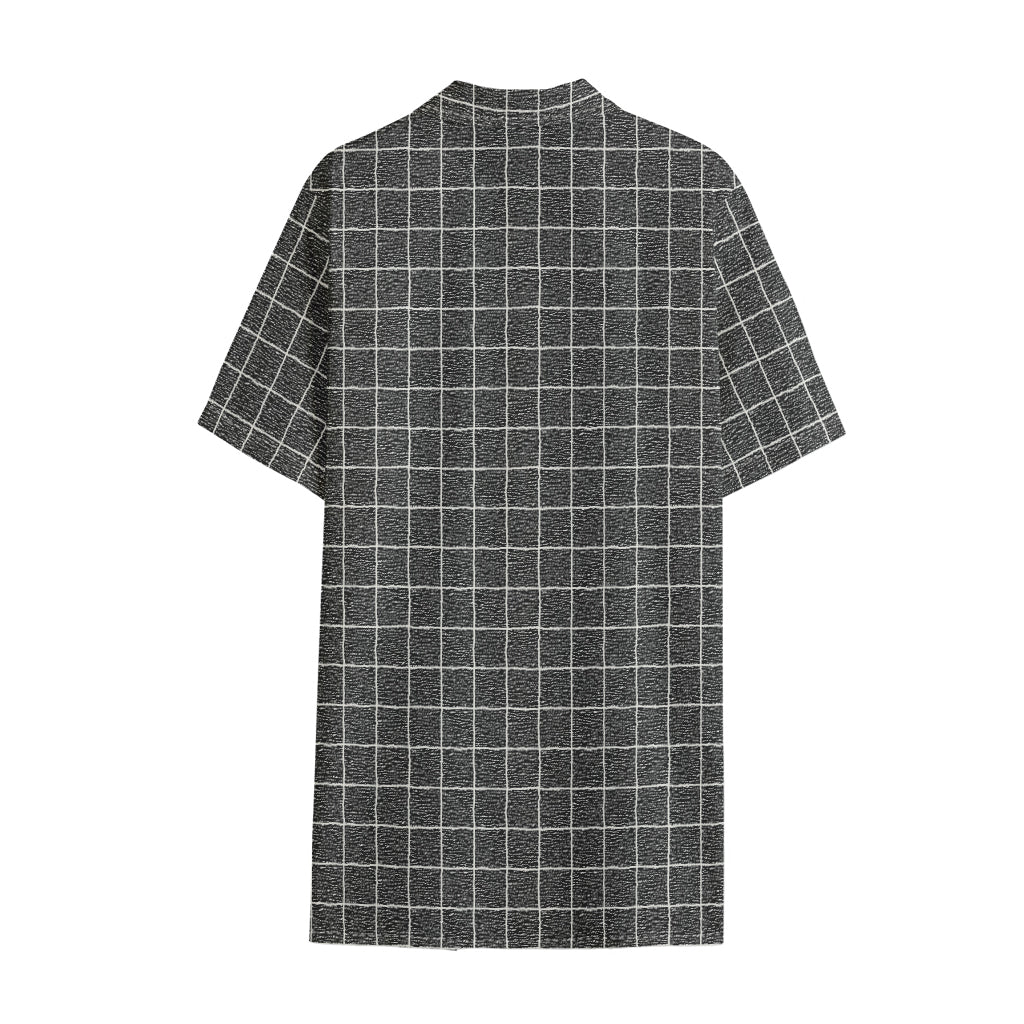 Noisy Windowpane Pattern Print Cotton Hawaiian Shirt