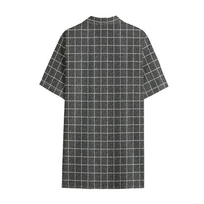 Noisy Windowpane Pattern Print Cotton Hawaiian Shirt