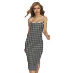 Noisy Windowpane Pattern Print Cross Back Cami Dress