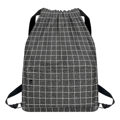 Noisy Windowpane Pattern Print Drawstring Backpack